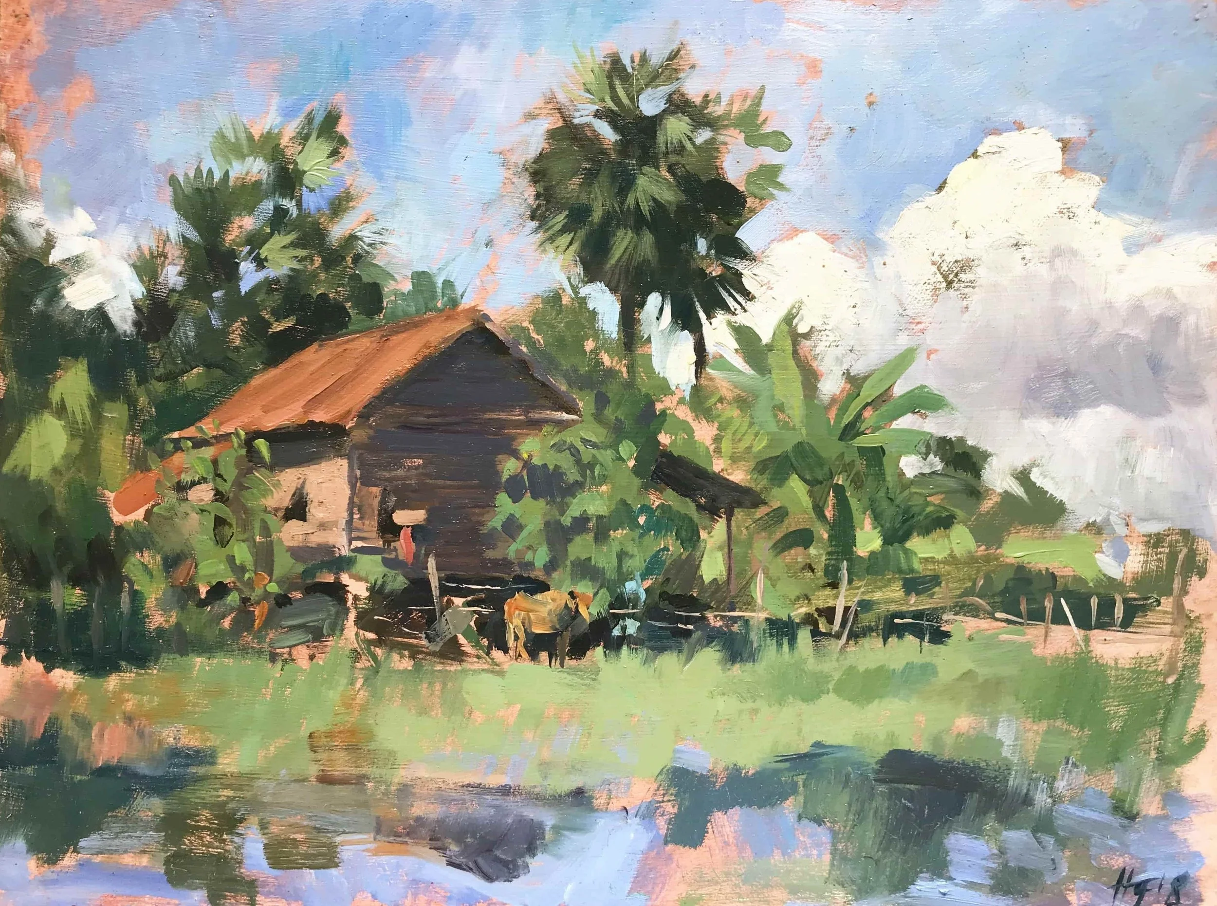 Farmhouse and paddy fields, Siem Reap, Cambodia,

oil on canvas,

40cm x 60cm