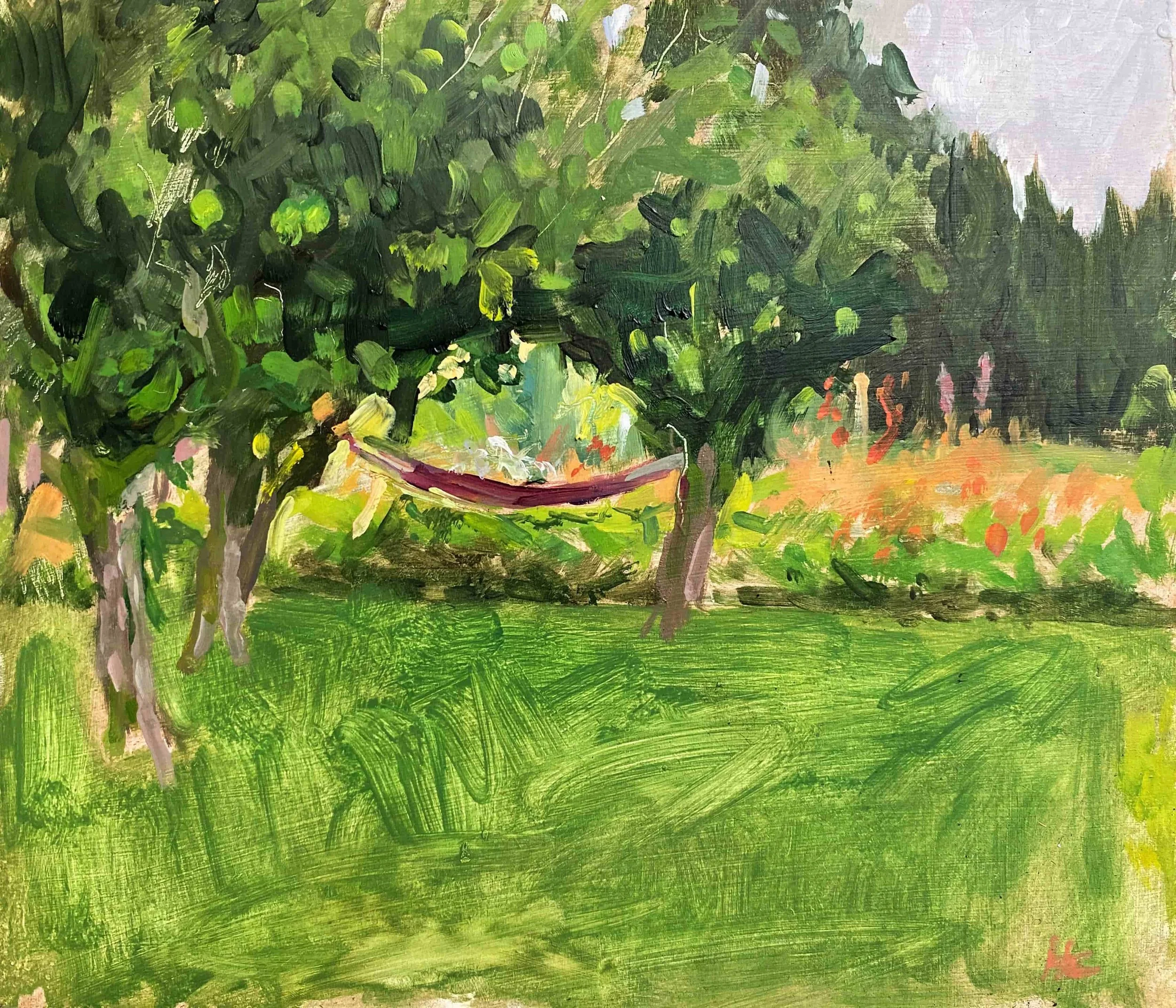 Apple trees and red hammock