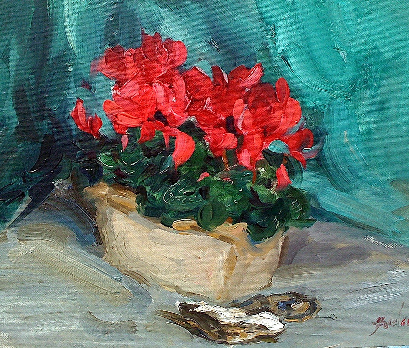 Cyclamen and oysters,

oil on canvas,

30cm x 40cm