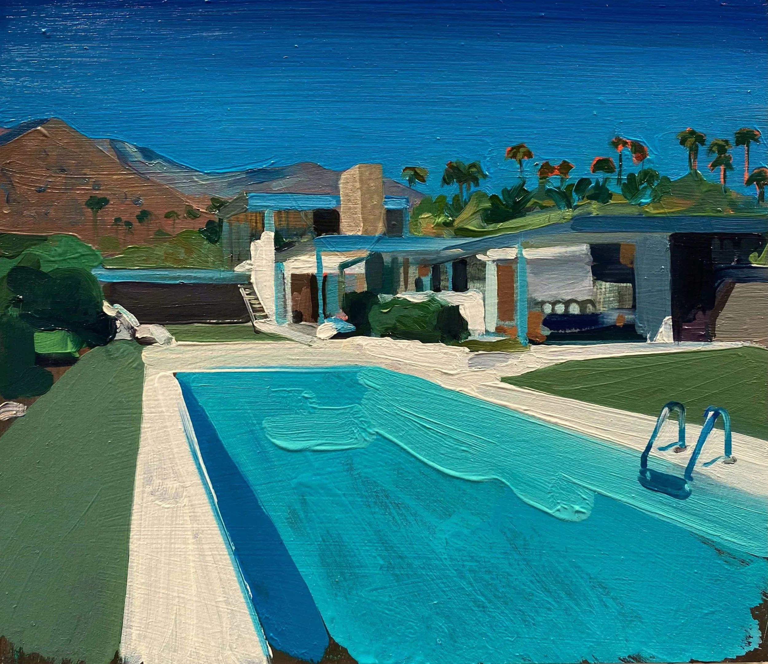 Desert House, Palm Springs, after Slim Aarons,

oil on panel,

26cm x 30cm