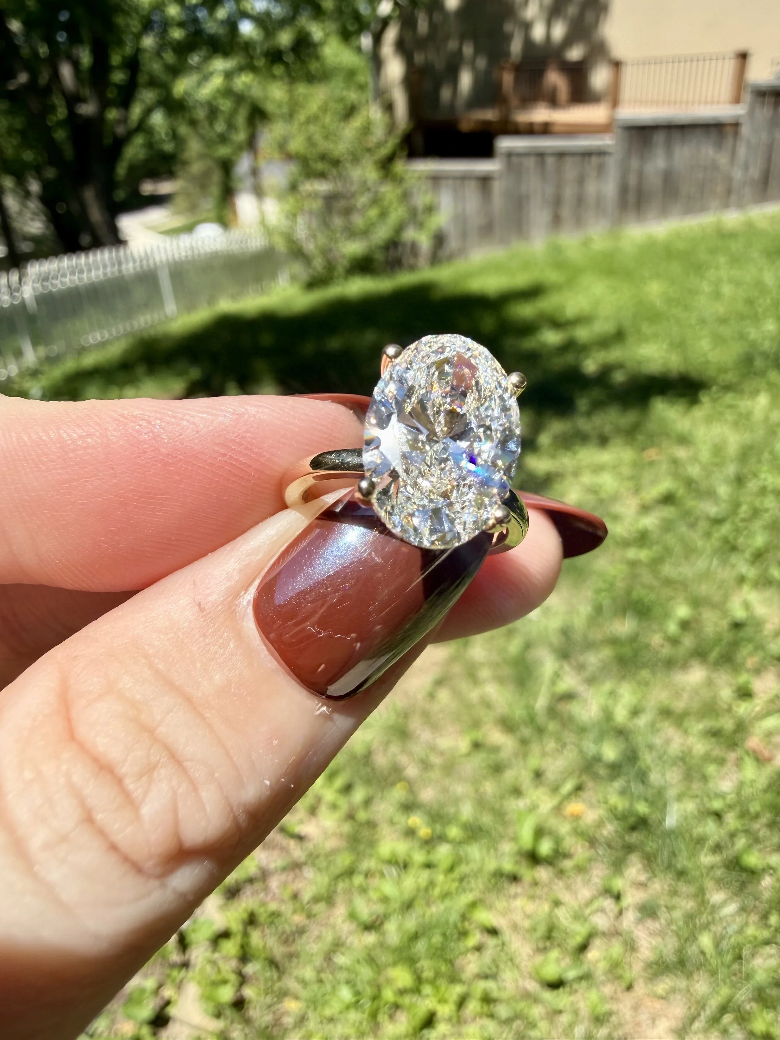Signature Hidden Halo Oval Solitaire- 14k Solid Gold- 5ct Lab Diamond