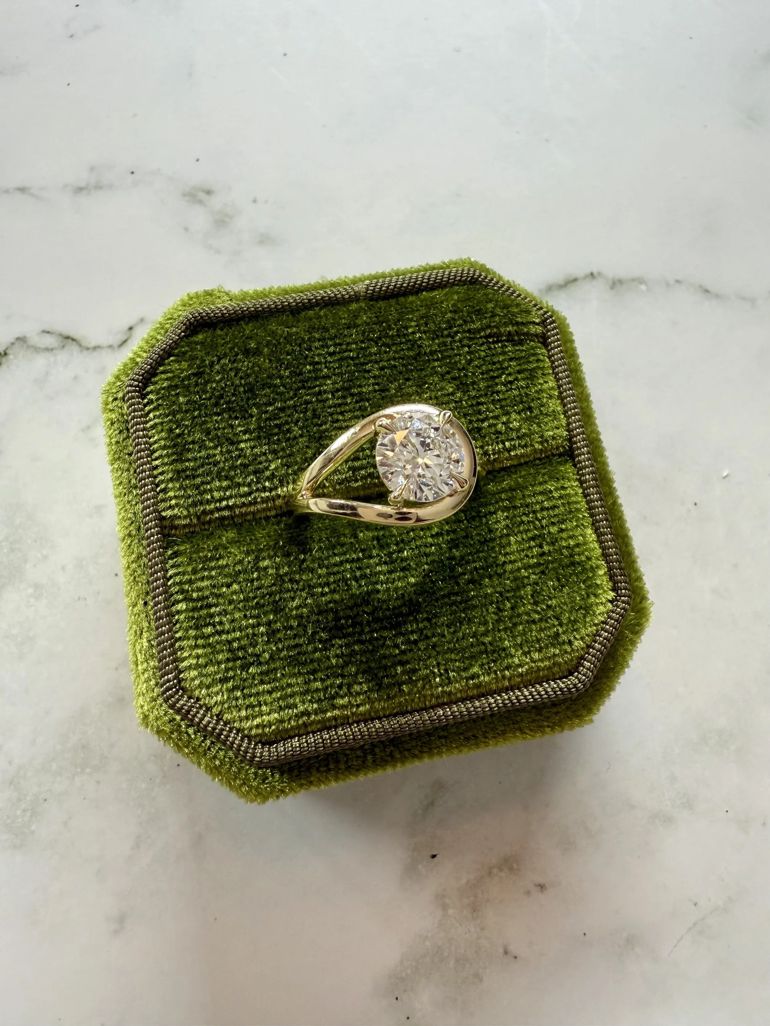 Teardop Bypass Ring- 1.5ct Round Lab Diamond- Solid Gold