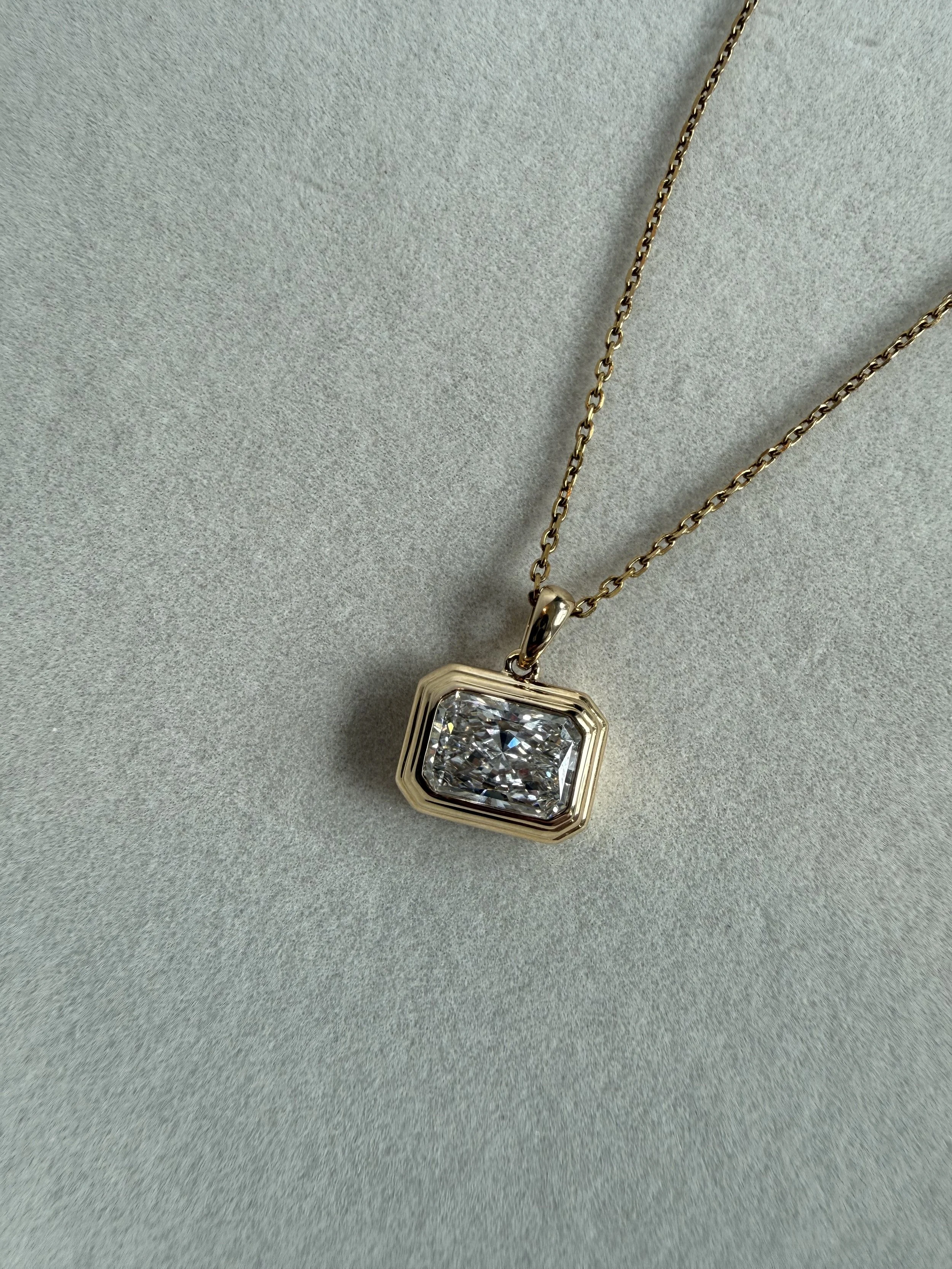 Signature Triple Bezel Pendant- 2ct Radiant Lab Diamond- 14k yellow gold