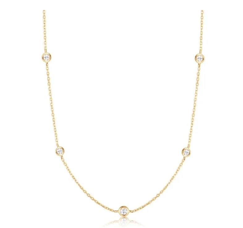 Dainty Station Necklace- Lab Diamonds- 14k Solid Gold