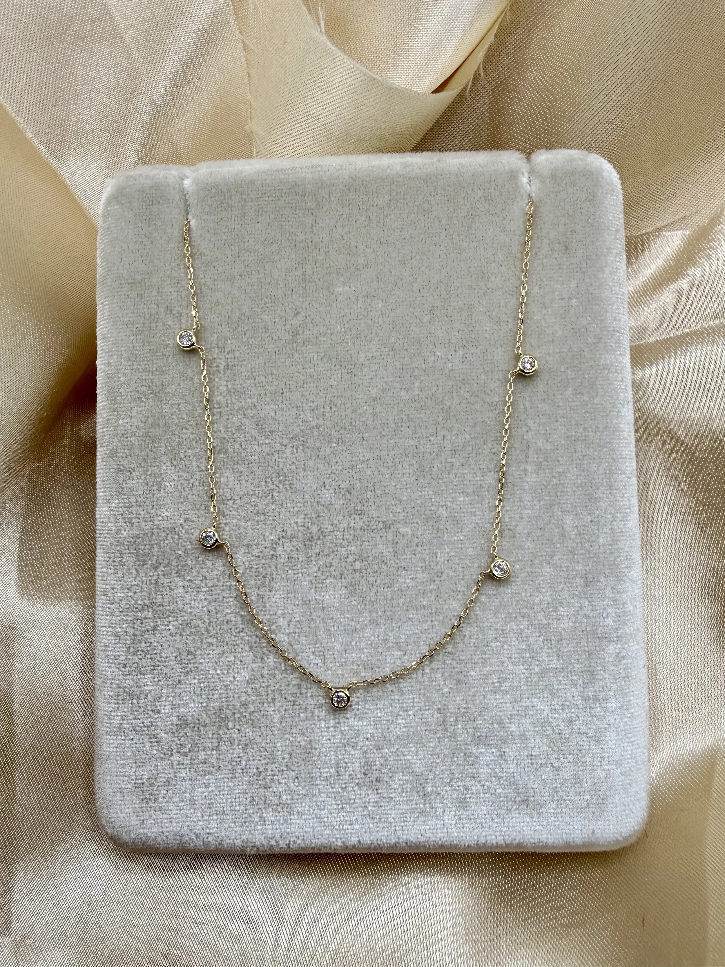 Dainty Station Necklace- Lab Diamonds- 14k Solid Gold