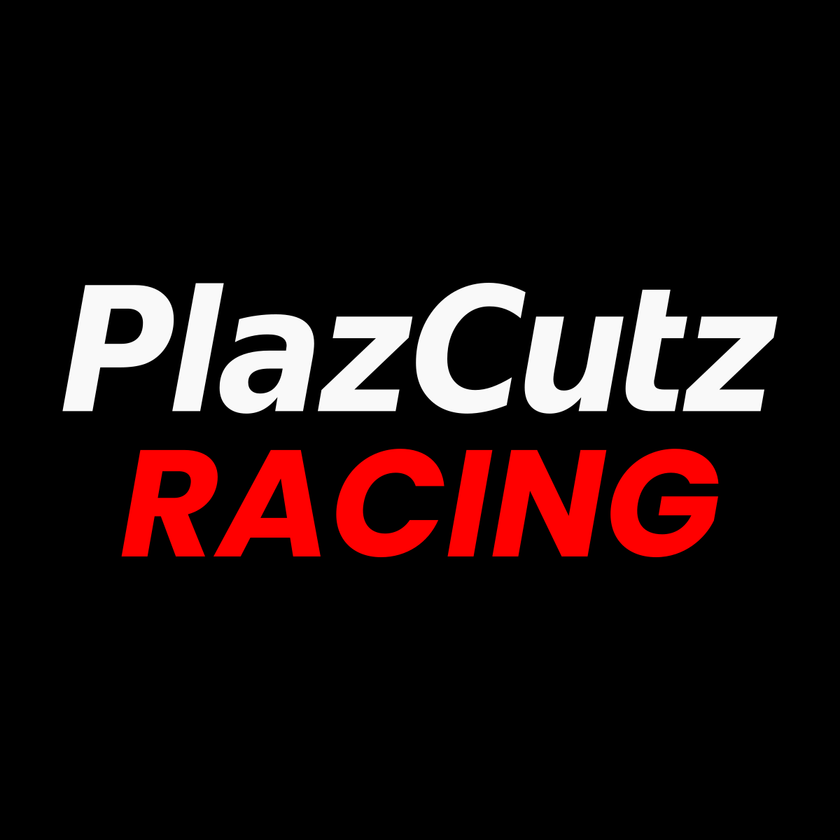 Logo with the text 'PlazCutz RACING' in black, white, red, and gray font on a black background.