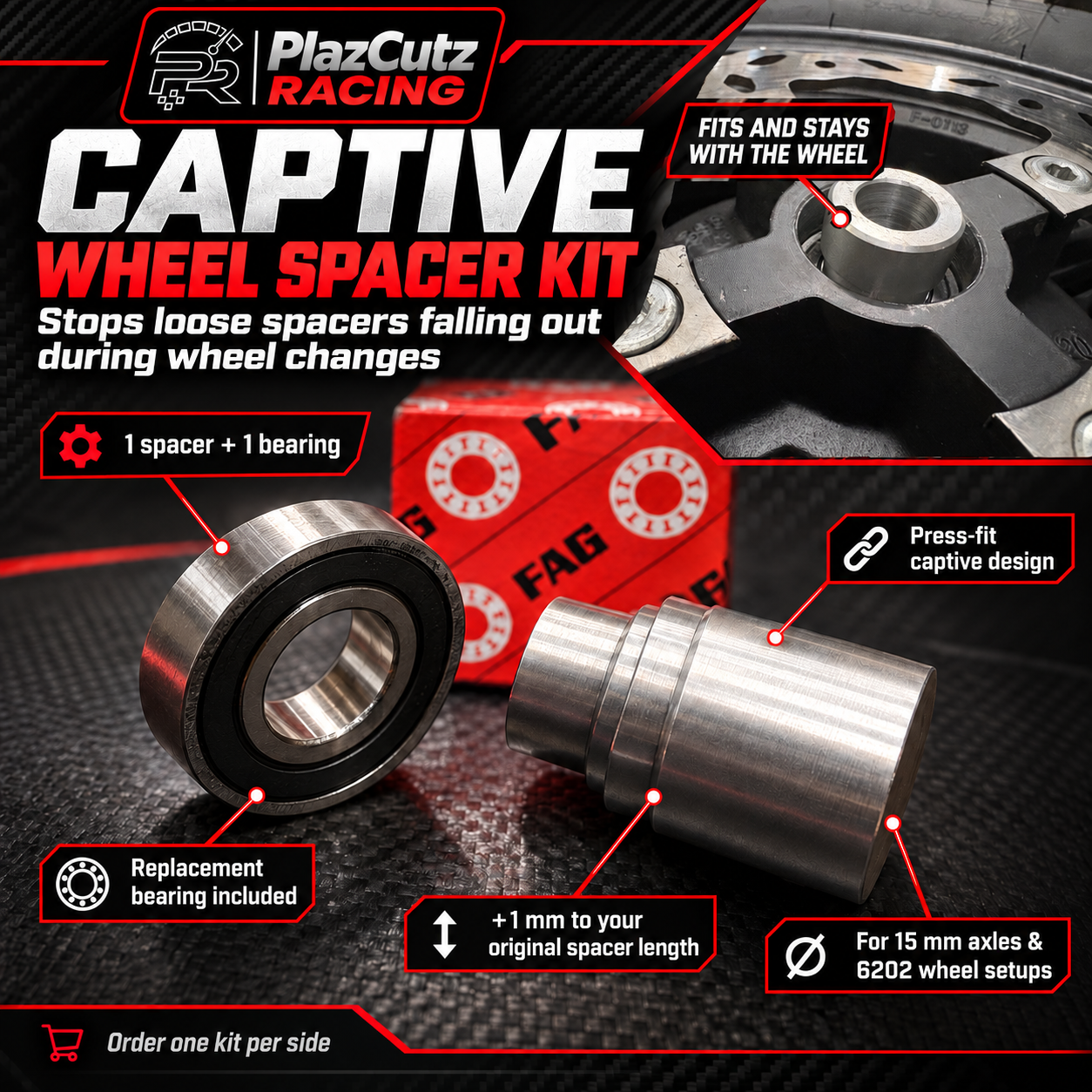 PlazCutz Racing Pitbike Captive Wheel Spacer
