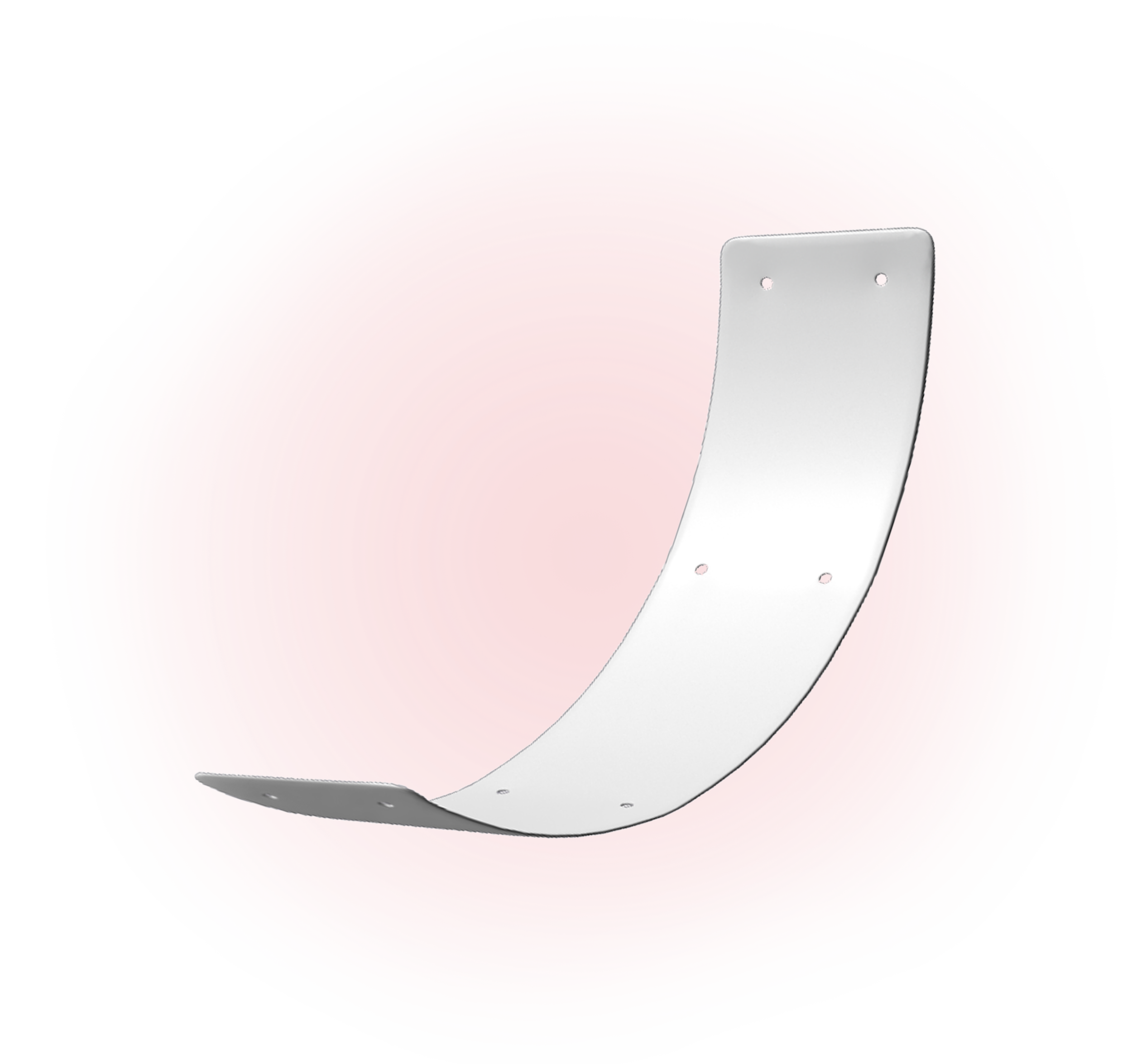 A white curved bracket with multiple screw holes, set against a pink circular gradient background.