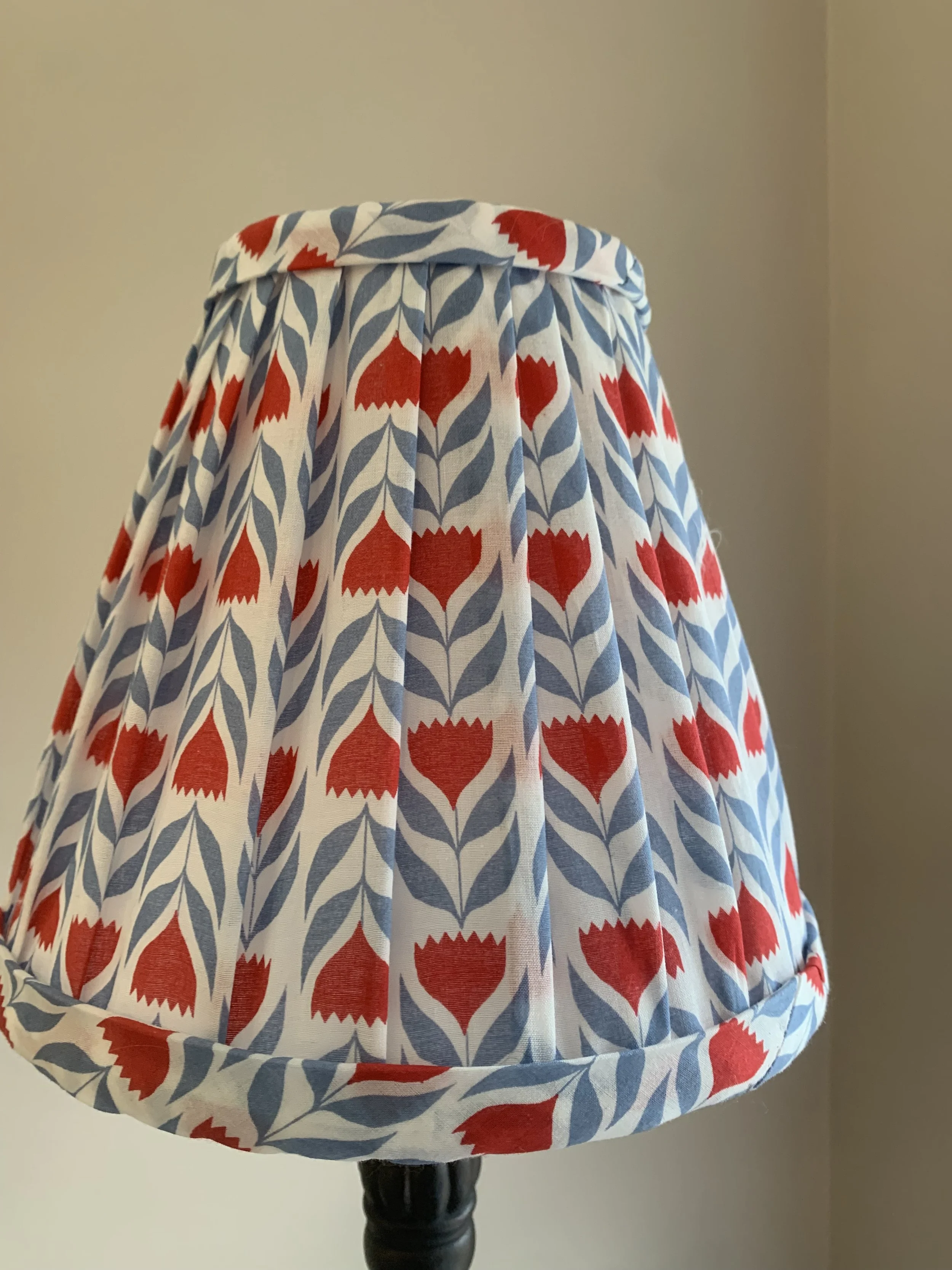 Hand Pleated Blue and Red Lampshade