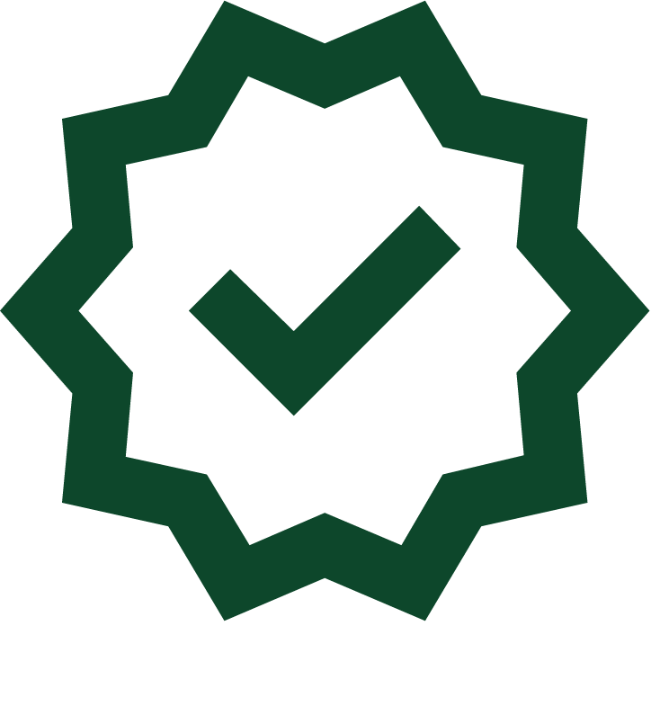 A green checkmark inside a green rosette badge.