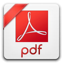 Icon of a PDF document with a red ribbon in the top left corner and a white Adobe Acrobat logo on a gray background.