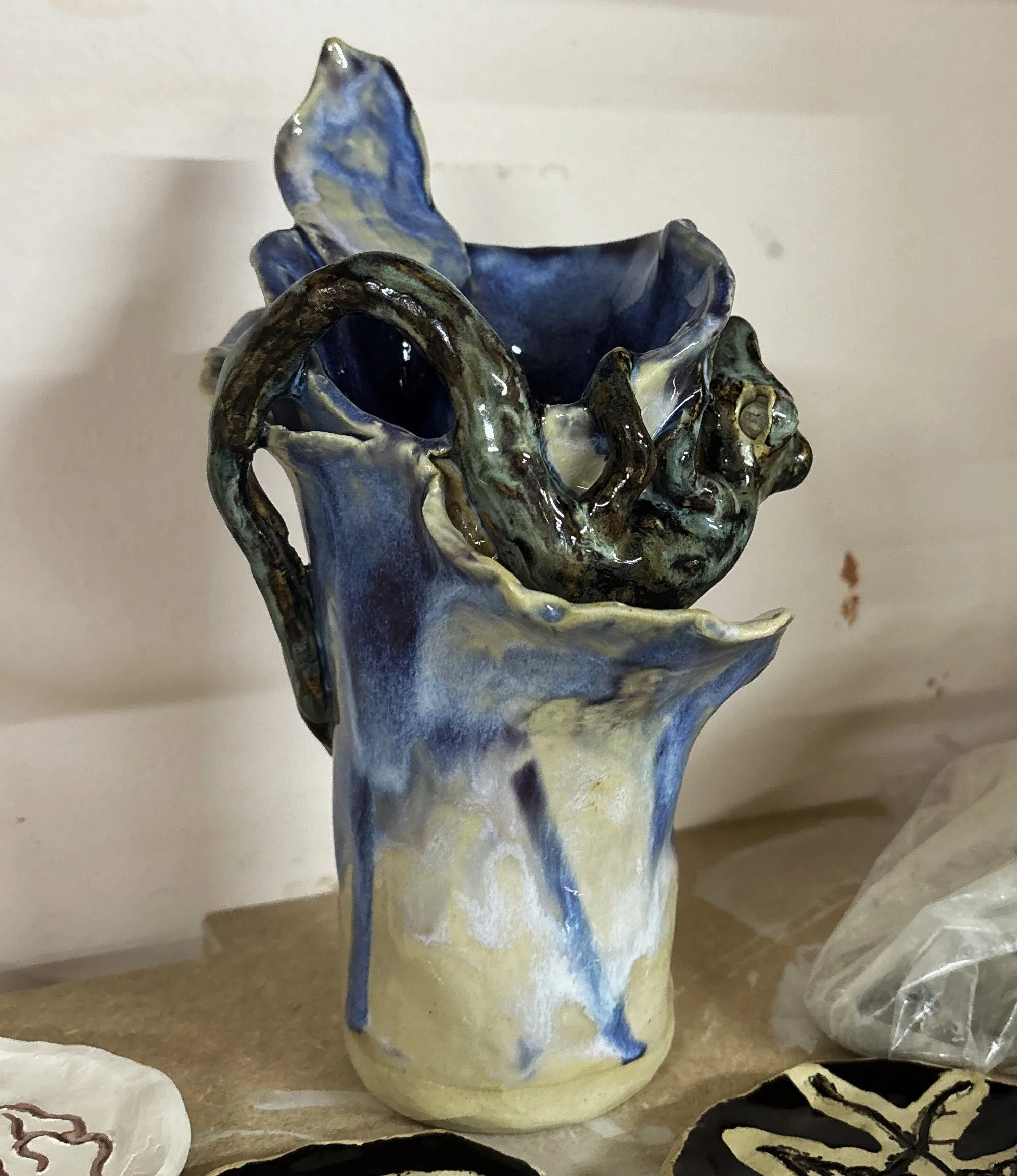 "Symbiosis" - I am so happy with how this turned out! The glaze brought it to life, and the big surprise of this piece is that the eyeballs can spin!