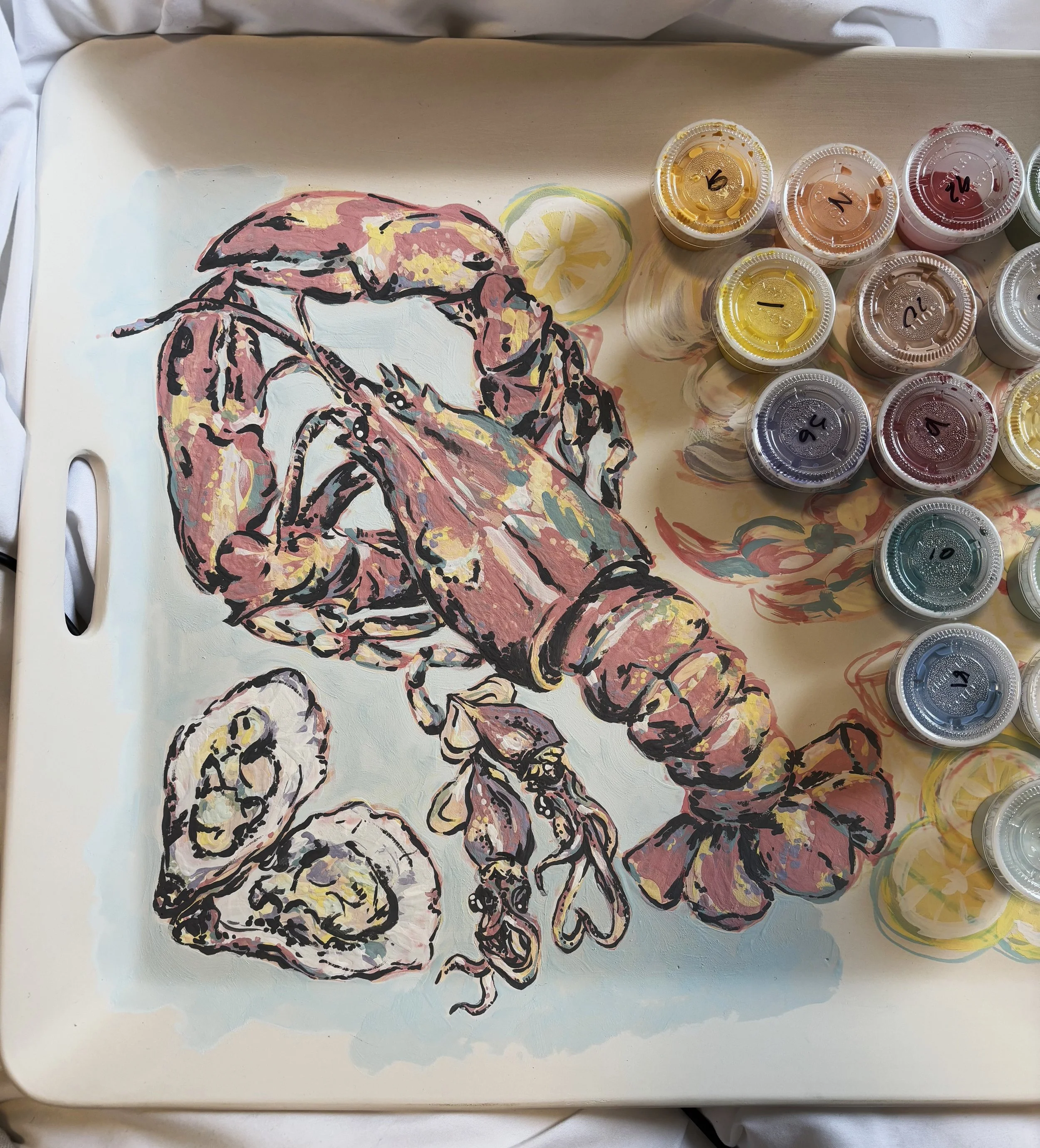 "Ocean Gifts", 4 of 4. A simple black outline and background are final touches before entering the kiln. 