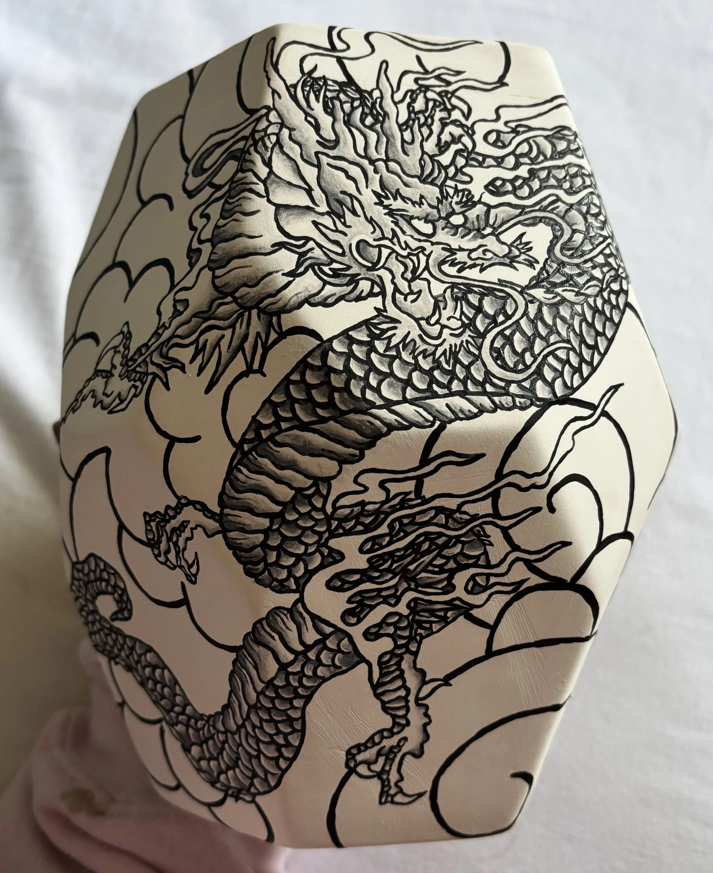 "Among the Clouds", 1 of 6. After the first firing, the marker disappears and detail can be added through the technique of spit-shading and filling in colors. 