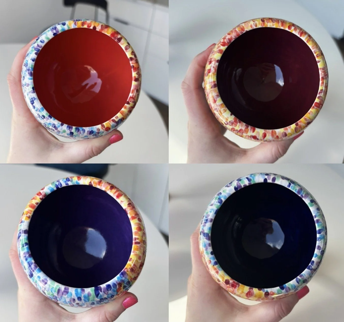 "Water Stains", 1 of 3. Top down view of each glass, solidly filled. 