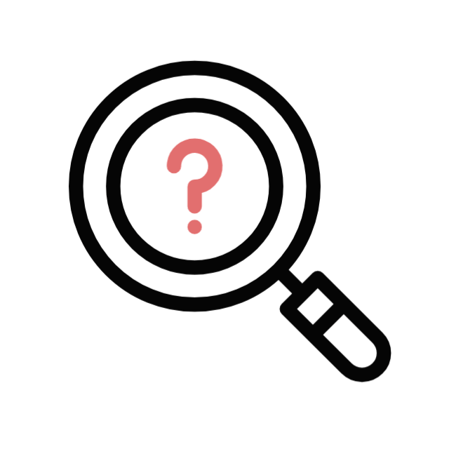 Magnifying glass with a pink question mark inside symbolising exploring