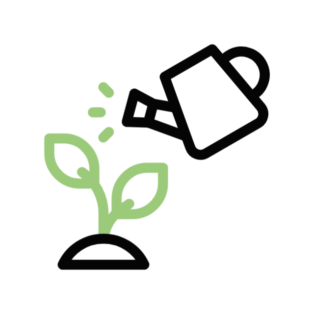 Illustration of a watering can watering a small plant with leaves symbolising growth