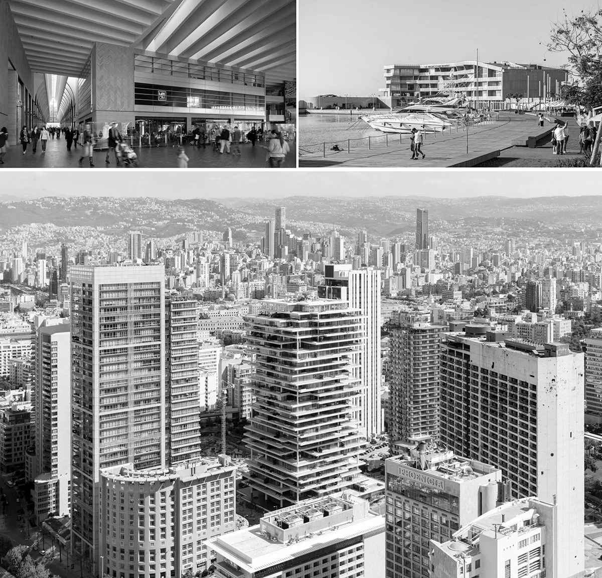 Clockwise from the top: Beirut Souk; Beirut Marina; Beirut Terraces