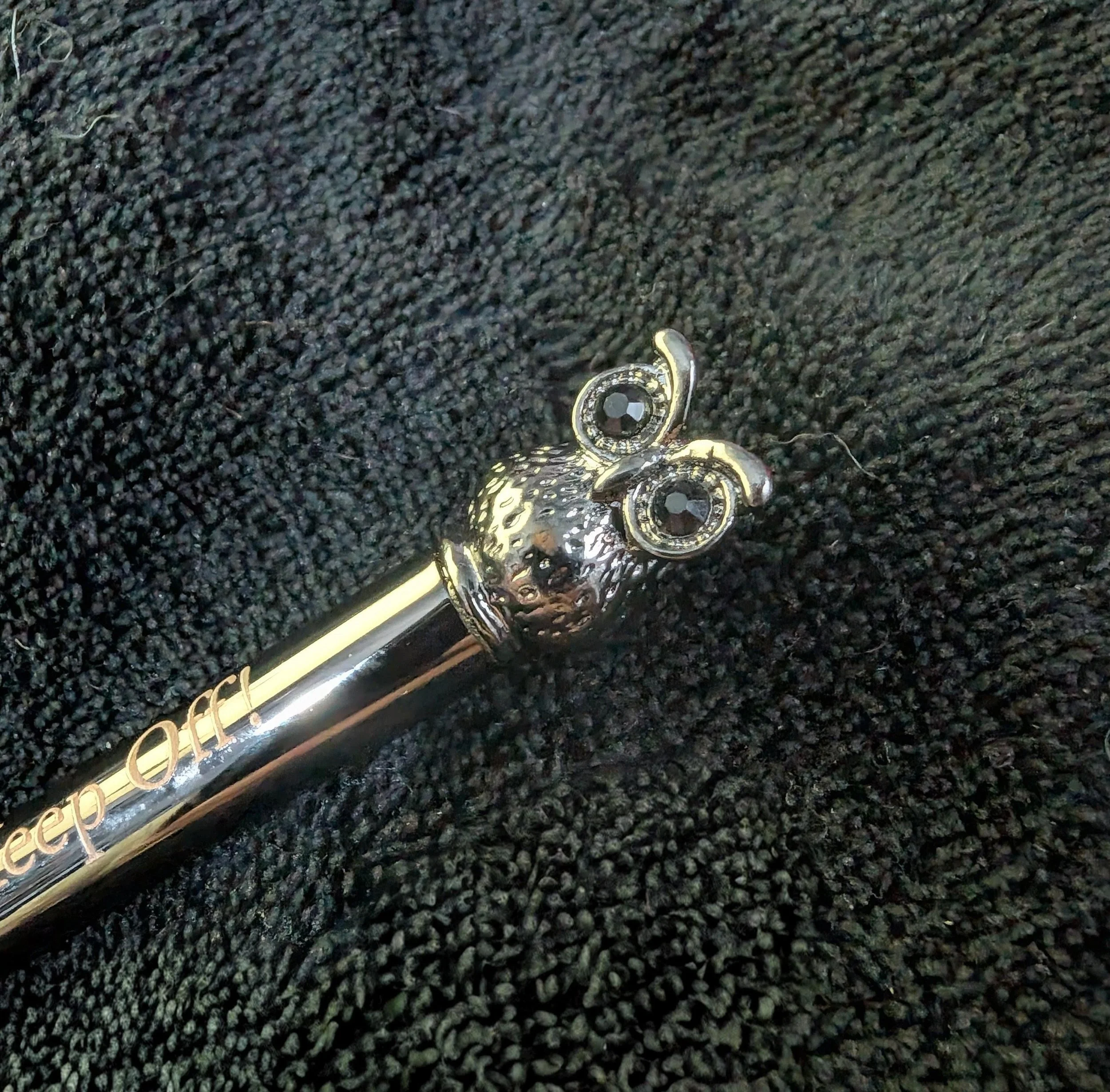 Personal Engraved Pen, Metal Pen bejeweled Owl Design
