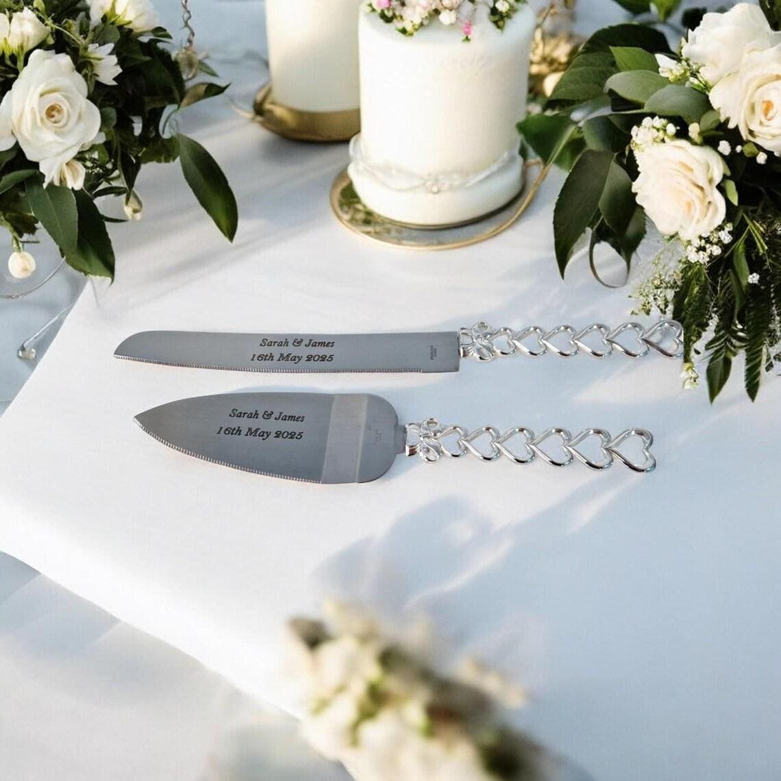 Entwined Hearts Wedding Cake Serving Set: Laser Engraved Keepsake