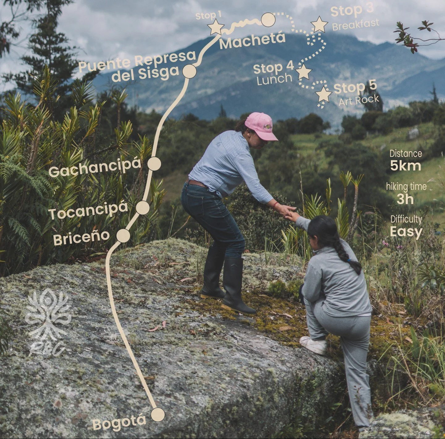Your day journey into the Muisca world starts here. 🚗

We pick you up in Bogot&aacute;, and the adventure begins. Enjoy local snacks and hot drinks as we drive through stunning landscapes, learning the secrets of the Muisca civilization.

First stop