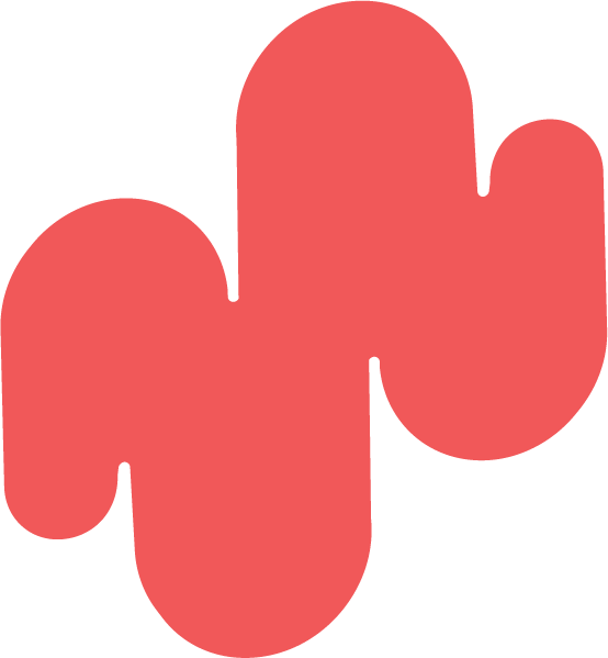 A red, abstract shape resembling a stylized flower or cloud with rounded, overlapping segments.