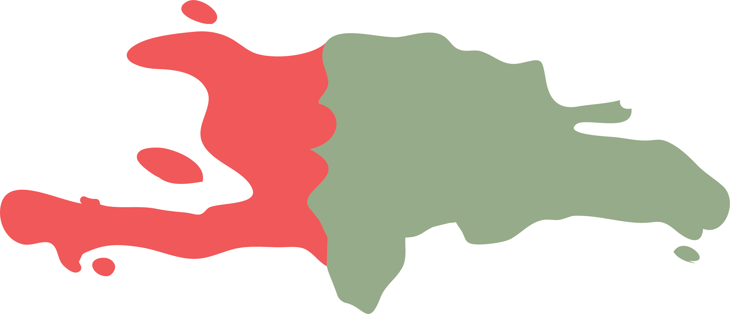 Color-coded map of Haiti, with red and green regions, and black outlined administrative borders.
