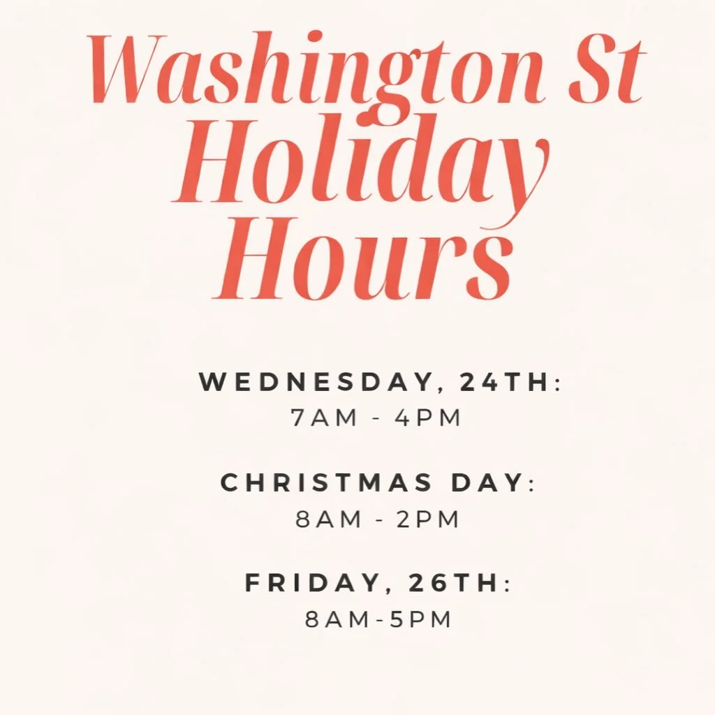 Happy Holidays to all that are celebrating! 
We have adjusted hours the next few days so please take notice above! We will be closing shops early today (the 24th) and Washington St will stay opened a short while on Christmas Day to share the first pa
