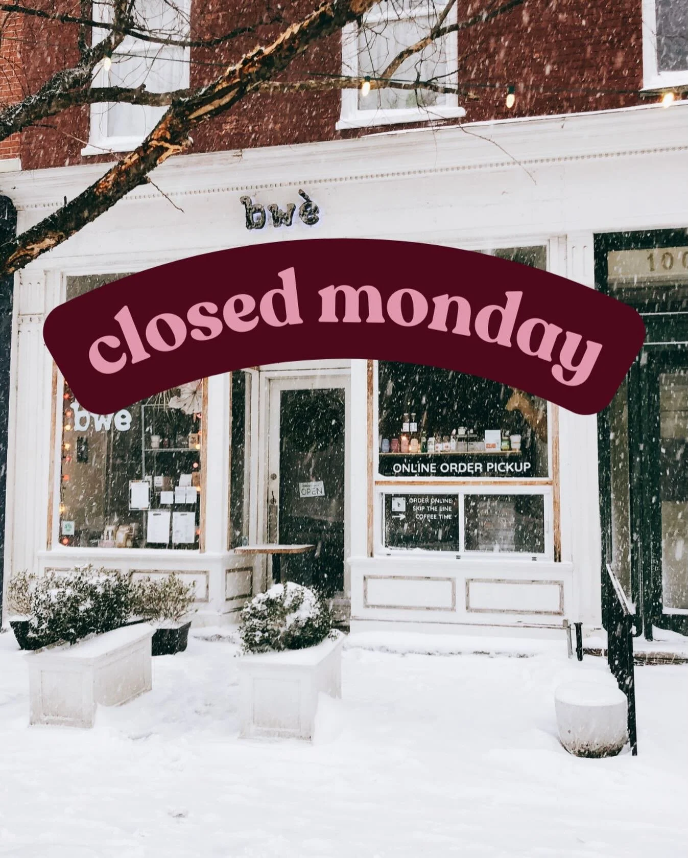 Due to the State of Emergency, Bw&egrave; will be having a snow day tomorrow. ⛄️ Please all be careful with the icy conditions, and keep warm!
We&rsquo;re excited to see you again on Tuesday!