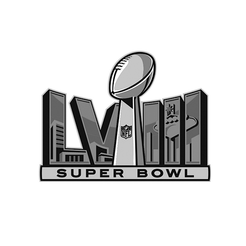 Super Bowl LVII logo with a football, city buildings, and the NFL logo.