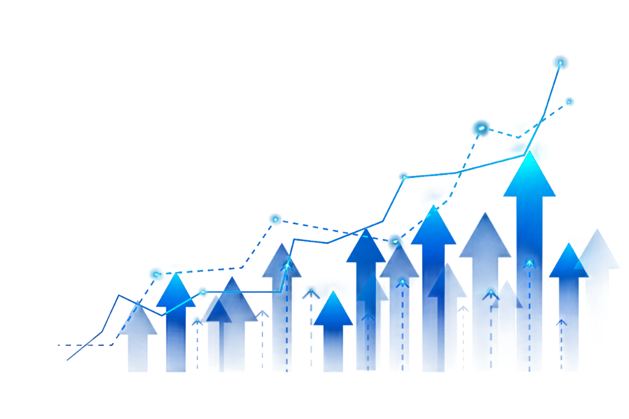 Blue 3D arrows pointing upward, representing growth or increase, with a digital and futuristic appearance.