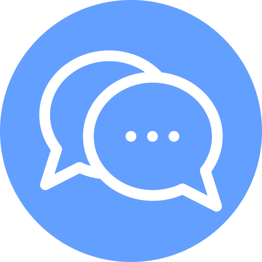 Icon of two speech bubbles, one overlapping the other, on a blue circular background.