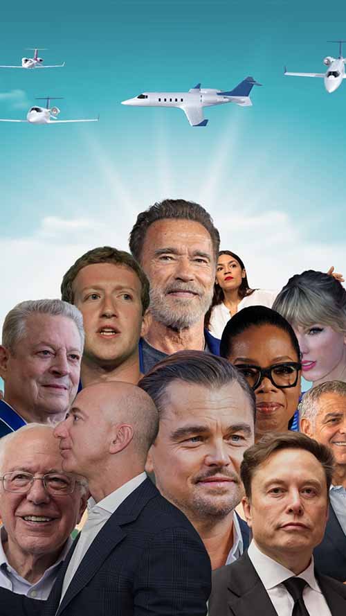 A collage featuring several prominent political figures with airplanes flying in the sky above them.