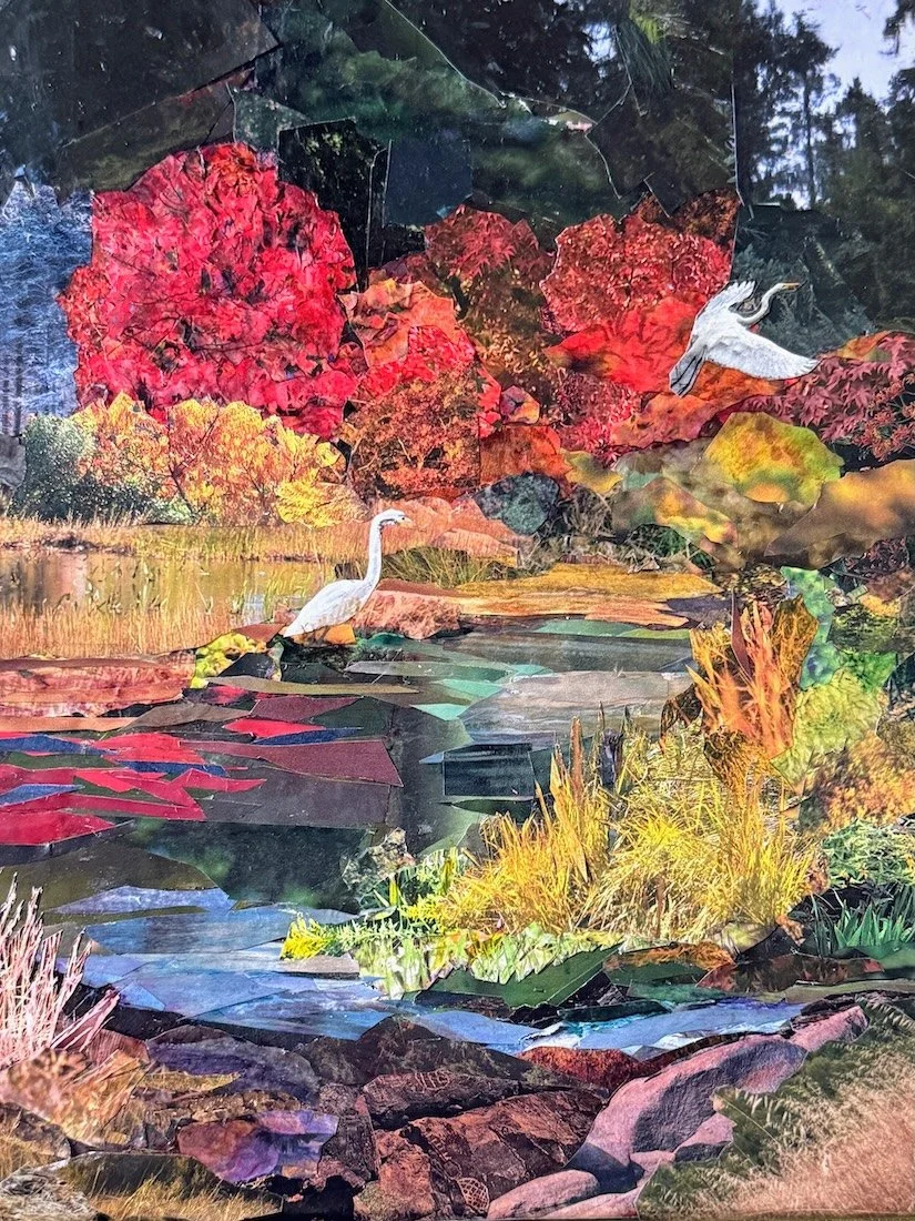 "Autumn has Come with a Nip in the Air". Donna Arking. 2024. 12"x12". Collage Painting on stretched canvas.