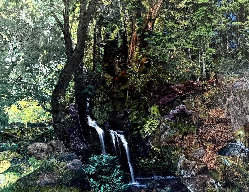 “In Nature There is Hope for the World”. Donna Arking. 2021, revised in 2025. 11"x14”.         Collage:  Cut paper, glued on canvas board.