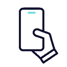 Outline of a hand holding a smartphone.