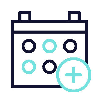 Calendar icon with a plus sign indicating adding or scheduling an event.