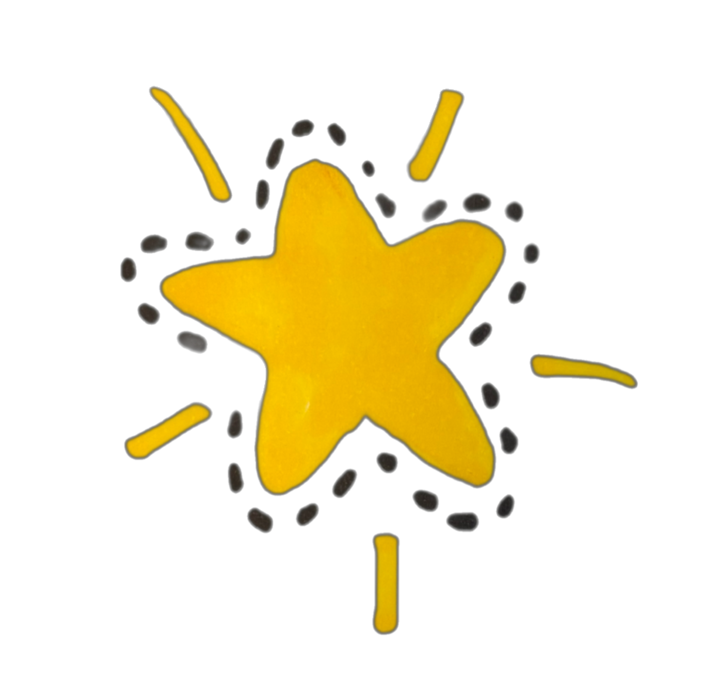 Yellow star with dashed outline and lines radiating out