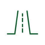 A green narrowing line icon representing trail and road maintenance services.