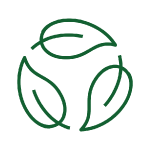 A green icon with three leaves forming a triangle representing land restoration and management services.