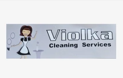 Logo of Vioika Cleaning Services featuring a smiling cartoon woman in cleaning attire waving.