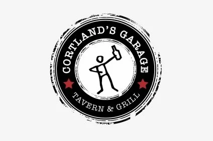 Logo for Northland's Garage Tavern & Grill featuring a stick figure holding a beer mug.