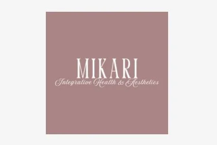 Logo for Mikari, a beauty and aesthetics business, on a mauve background.