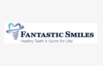 Logo for Fantastic Smiles dental practice with a toothbrush and smiling teeth graphic and the text 'Healthy Teeth & Gums for Life!'