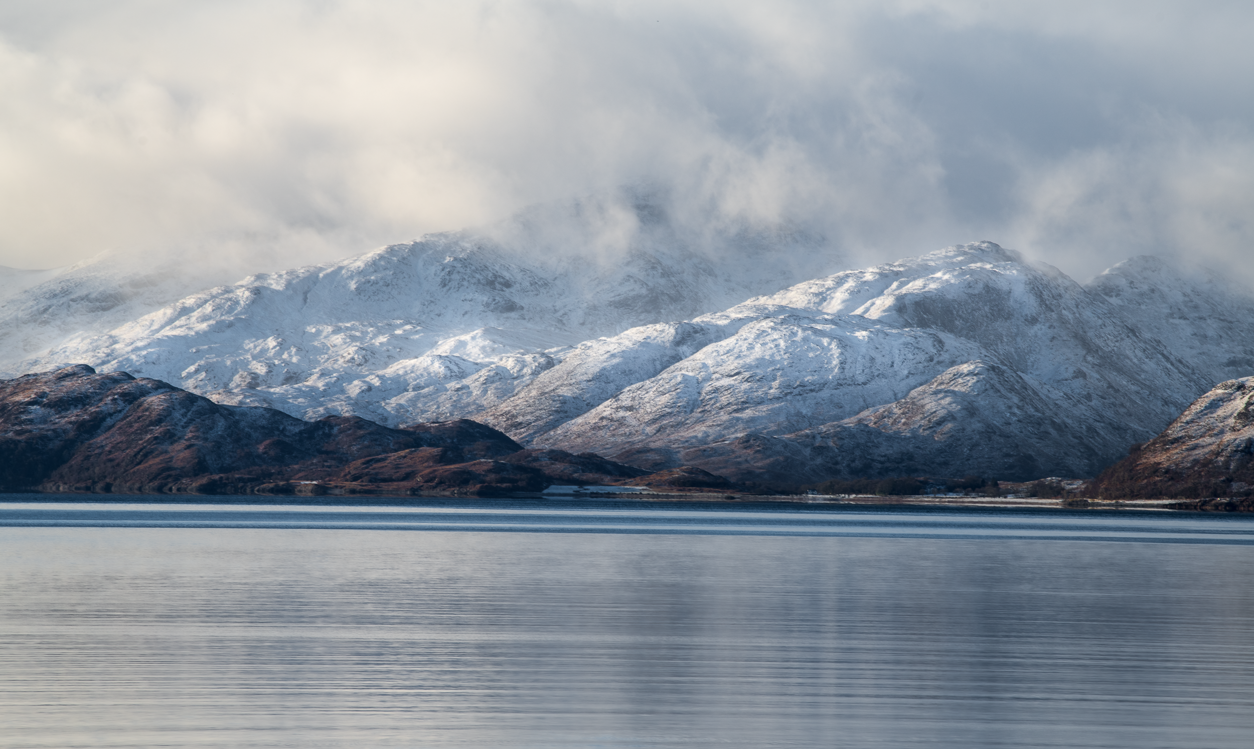 Looking across Loch Linnhe towards a wintery Aryhoulan