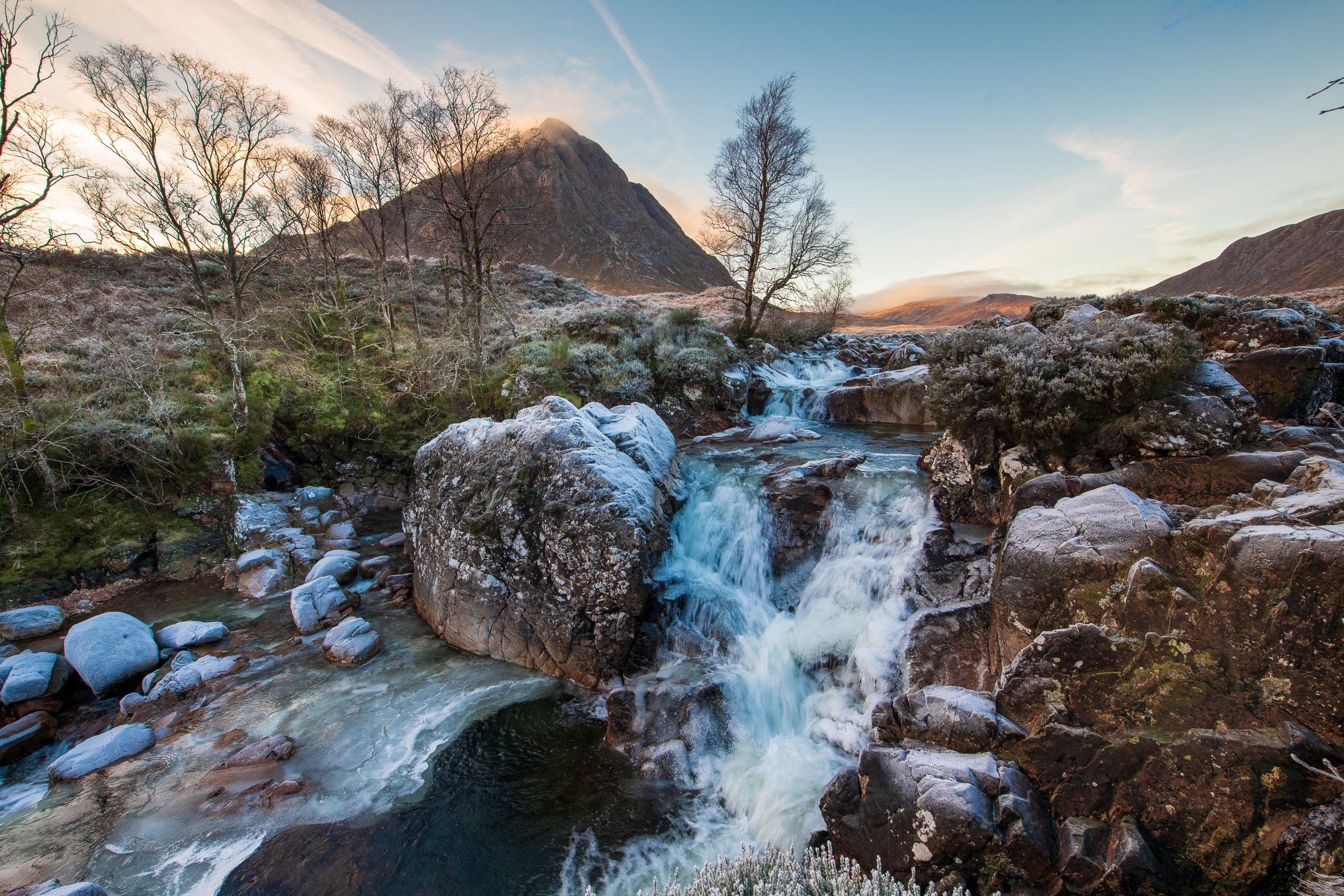 Glencoe - River Etive waterfall looking towards Buachaille Etive Mòr
