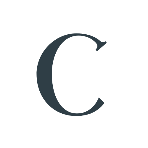 A large, stylized letter 'C' with a smaller letter 'C' inside it, both in black and gray tones.