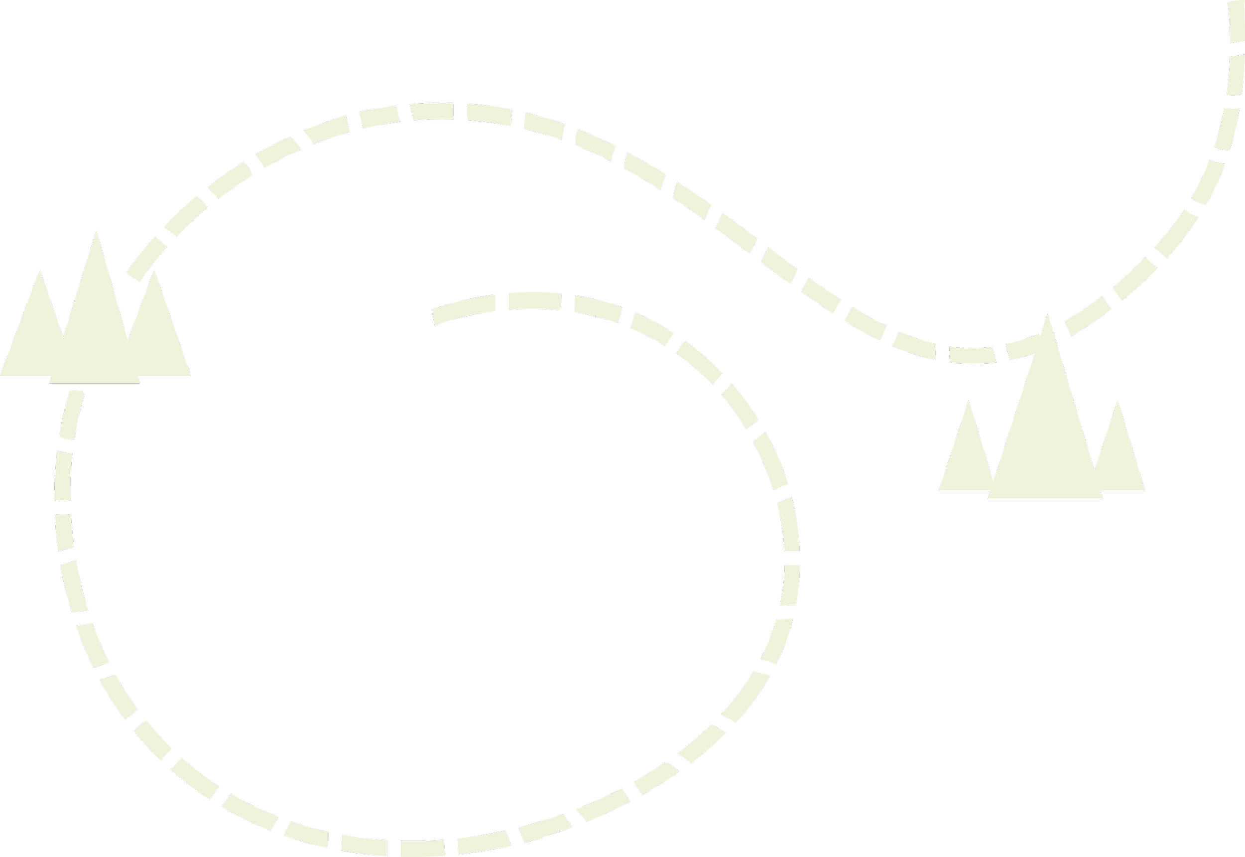 Black background with light green dashed lines forming mountain and circle shapes, featuring stylized light green mountain peaks.