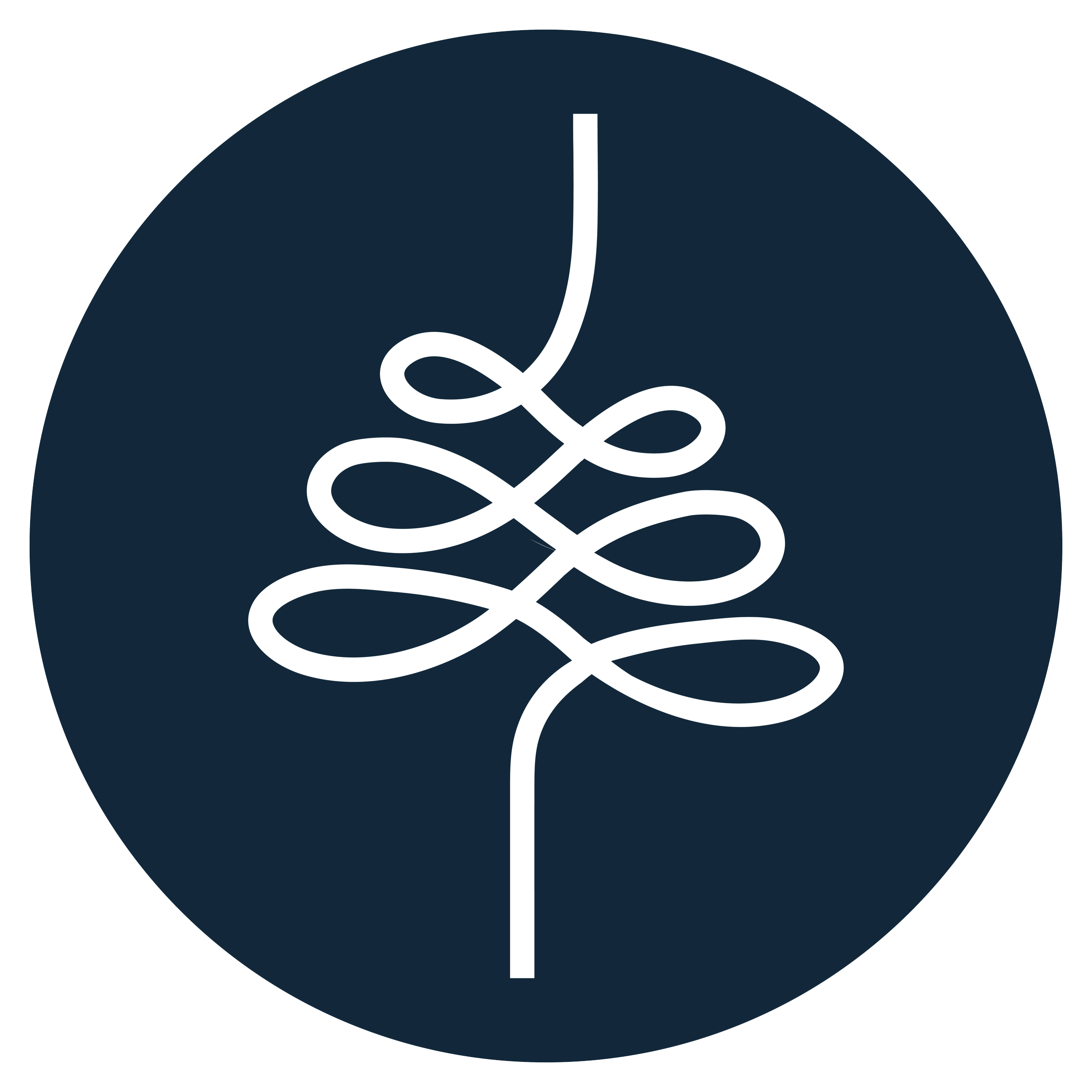 Logo for Knowing Clarity featuring a white abstract design inside a dark blue circle