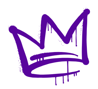 Purple graffiti-style crown illustration on a black background.